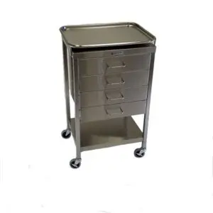 A metal cart with six drawers and one shelf.