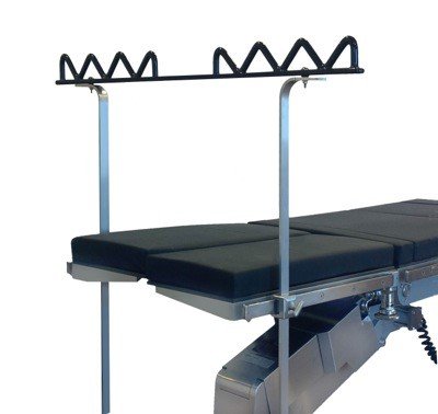 A table with two black bars hanging from it.