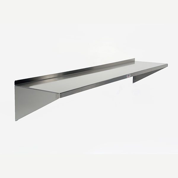 A stainless steel shelf with two shelves on the side.