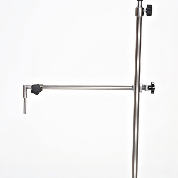 A metal pole with two arms and one arm holding a light.
