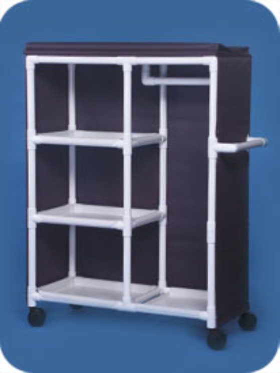 A shelf with shelves and wheels on it