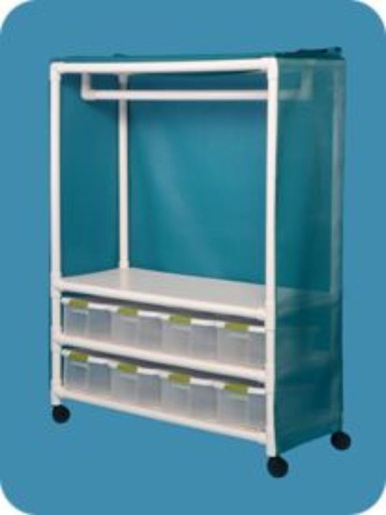 A rack with two drawers and a shelf on top.