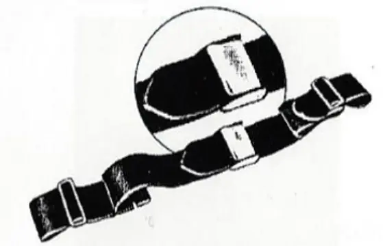 A black and white drawing of a belt with two buckles.