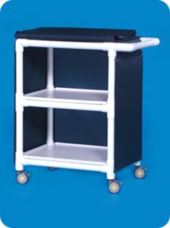 A black and white cart with two shelves.