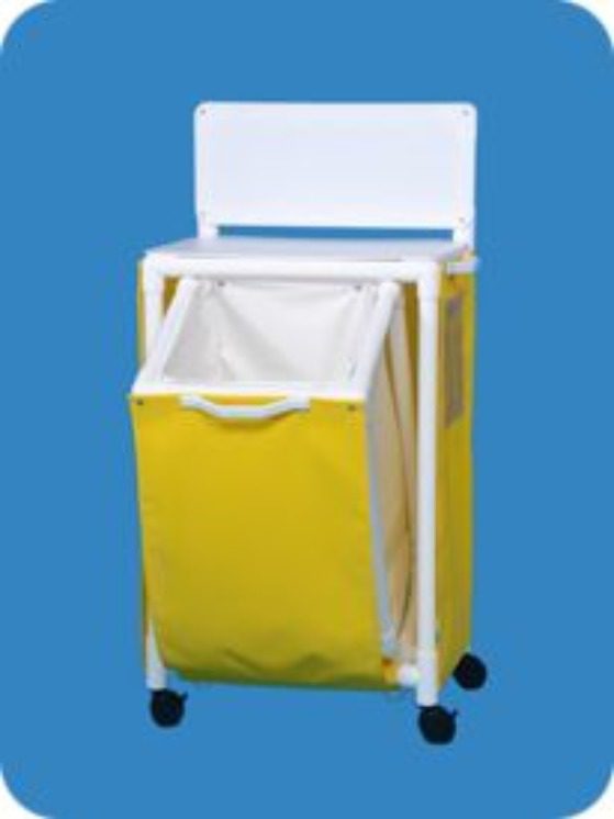 A yellow bag is on top of the cart.