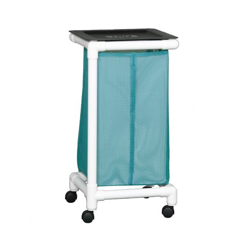 A blue bag on top of a cart.