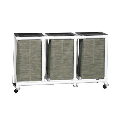 A three bin cart with a gray lid.