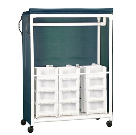 A cart with three plastic drawers and a cover.
