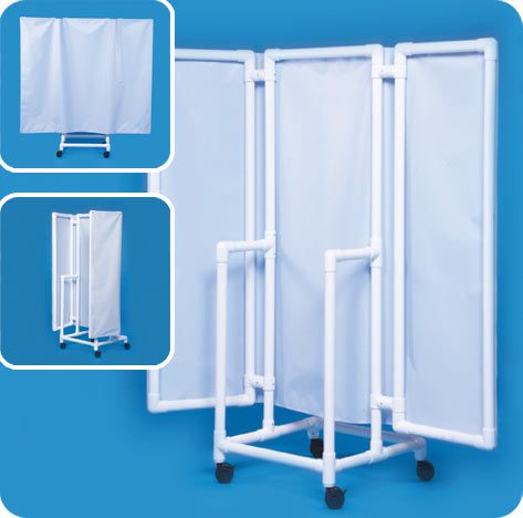 A white plastic rack with three panels on it.