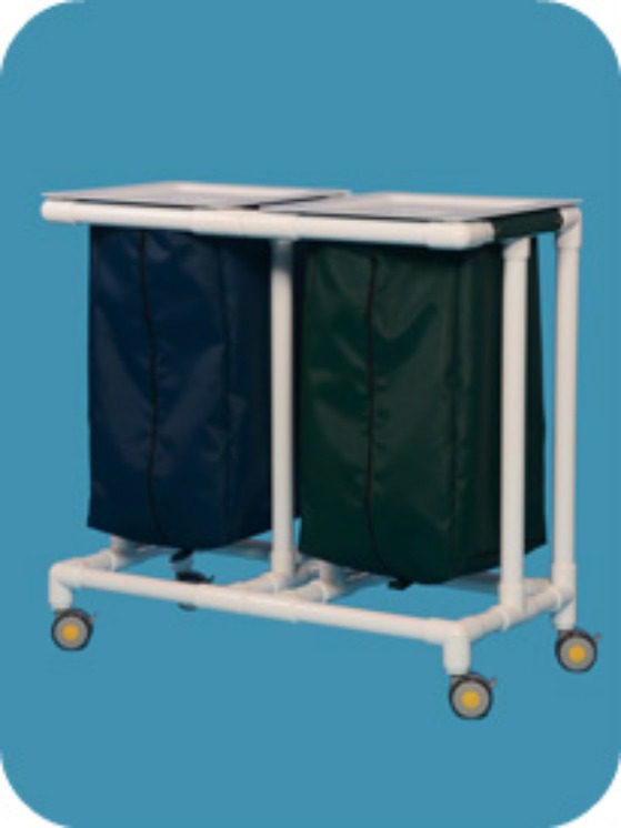 A double laundry hamper cart with two bags.