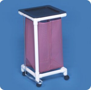 A VL LH1 FP laundry cart with a pink bag on wheels.