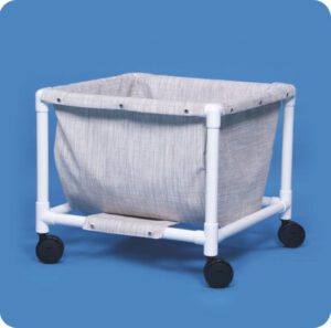 A tub on wheels with a cloth liner.