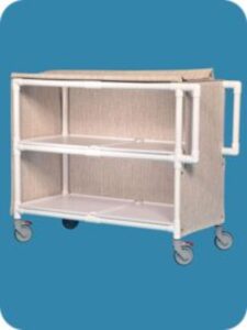 A cart with two shelves and one handle.