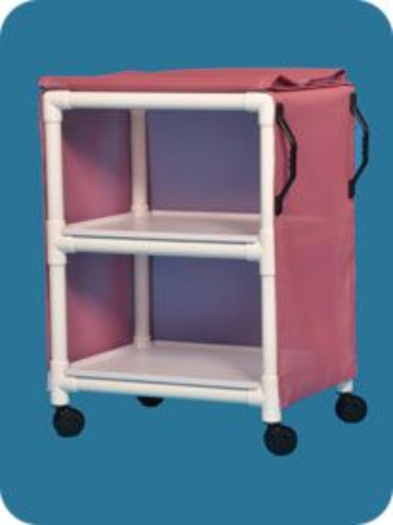 pink fabric two-shelf rolling cart