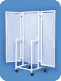 A white plastic rack with three panels on it.